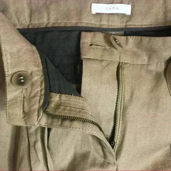 Zapa Pants Tapered Leg Cuffed Pleated Tie Belt - Picture 9 of 10